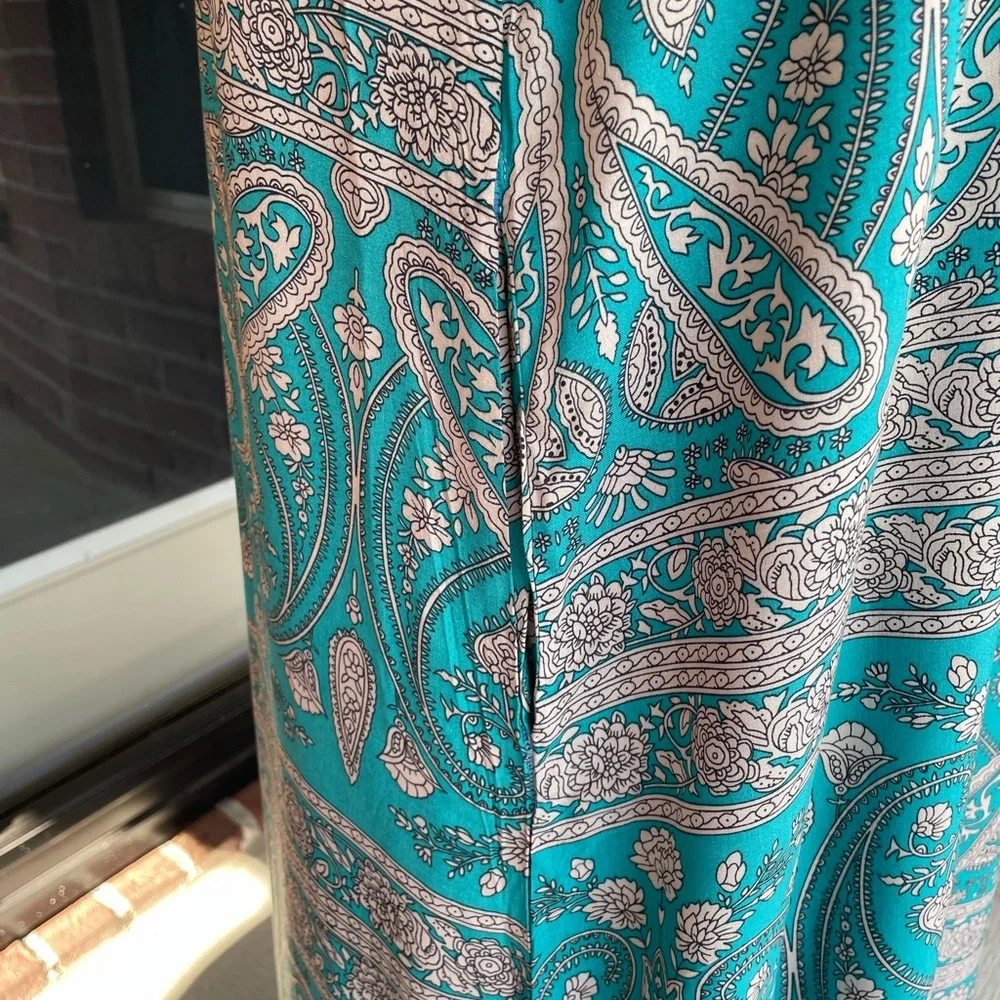 Boho Paisley Floral Print Short Sleeve Maxi Dress